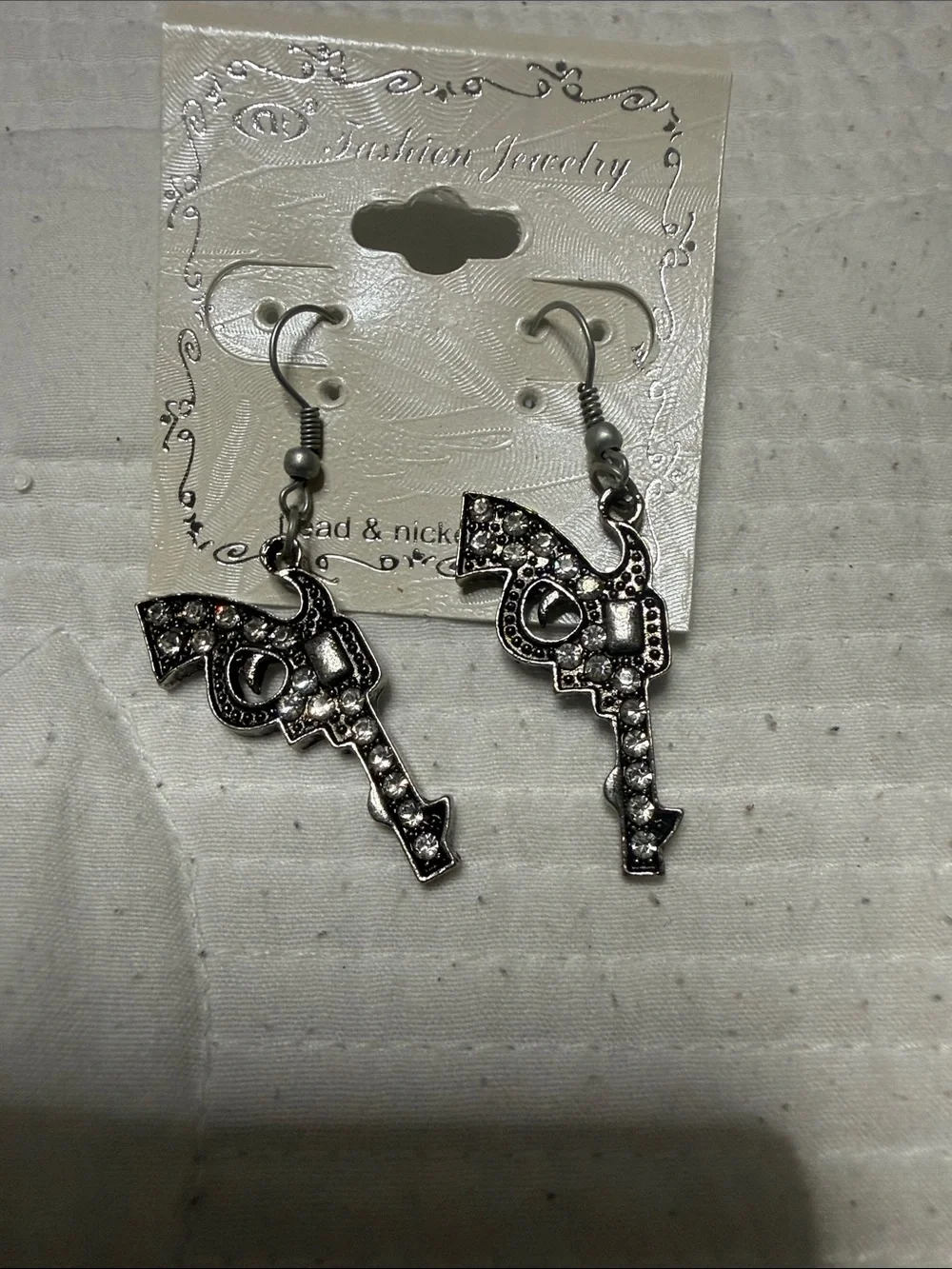 Set of 2 Rhinestones Dangle Earrings - Silver Tone